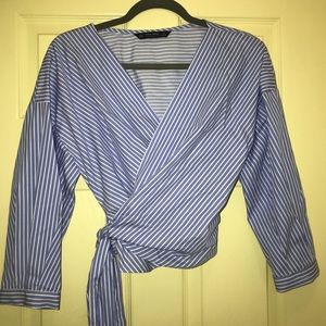 Zara striped crossover shirt size medium.